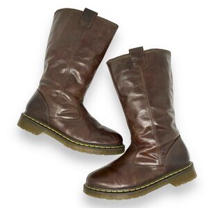 Dr. Martens Jenny Sherpa Lined Brown Leather Mid-Calf Pull On Boots Size 9